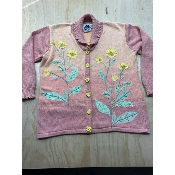 Storybook Knits Ombré Cardigan Sweater Spring Easter Yellow Flowers Plus Sz 1X - Picture 1 of 5